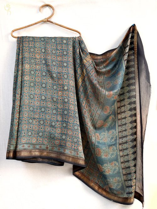 Ajrakh Handwoven Silk Saree
