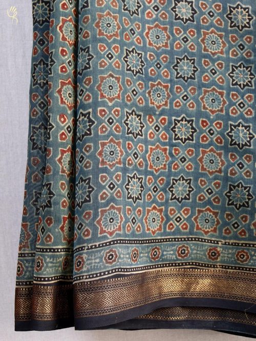 Ajrakh Handwoven Silk Saree