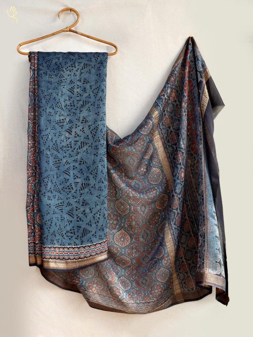 Ajrakh Handwoven Silk Saree
