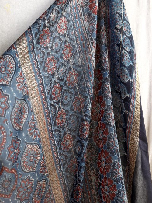 Ajrakh Handwoven Silk Saree