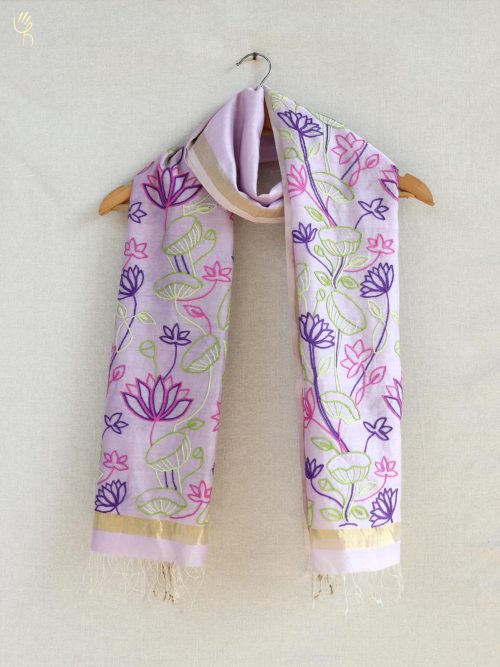 Embroidered Chanderi Stole with Tassels