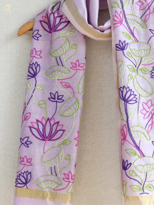 Embroidered Chanderi Stole with Tassels