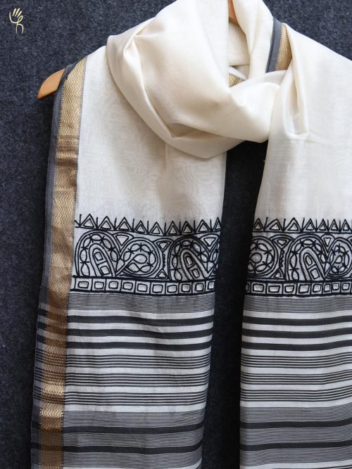 Embroidered Chanderi Dupatta with Tassels