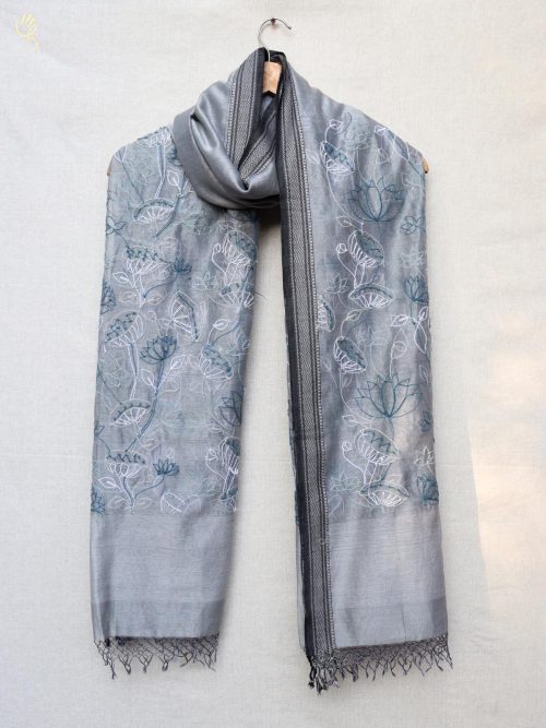 Embroidered Chanderi Dupatta with Tassels