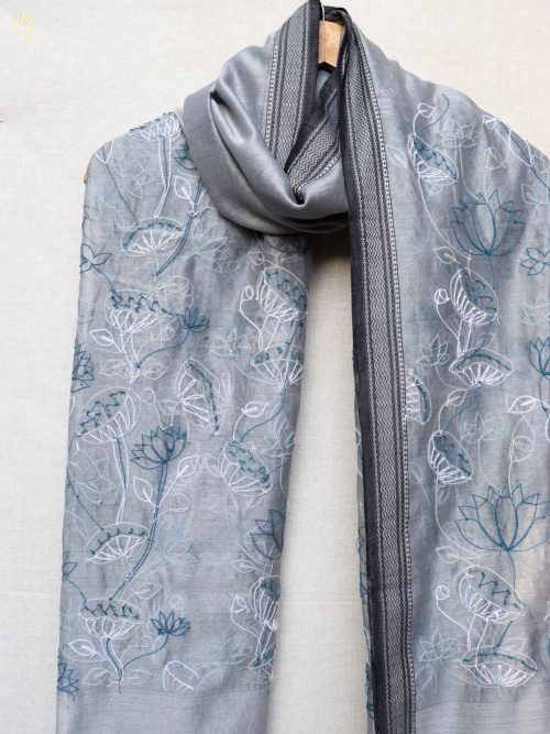 Embroidered Chanderi Dupatta with Tassels