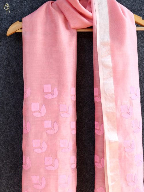 Embroidered Chanderi Stole with Tassels