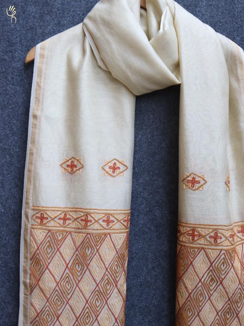 Embroidered Chanderi Dupatta with Tassels