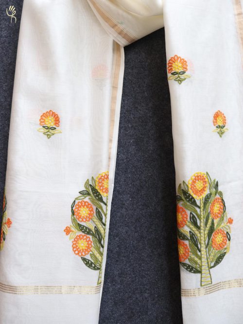 Embroidered Chanderi Dupatta with Tassels
