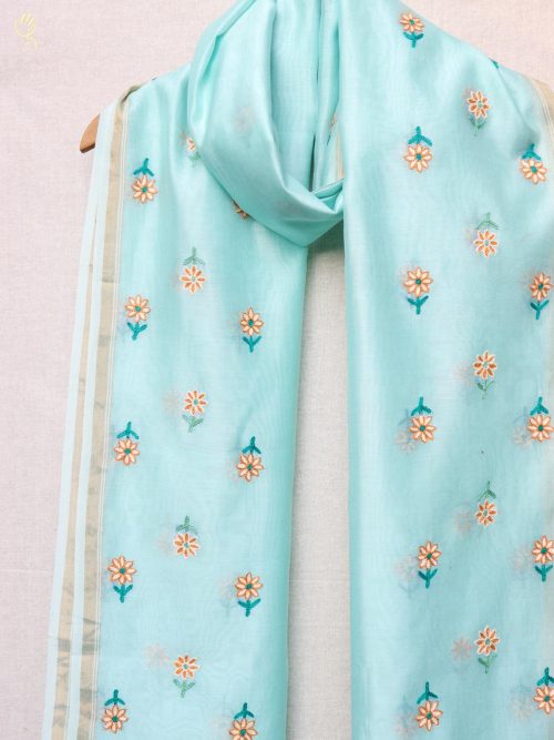 Embroidered Chanderi Dupatta with Tassels