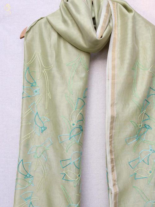 Embroidered Chanderi Dupatta with Tassels