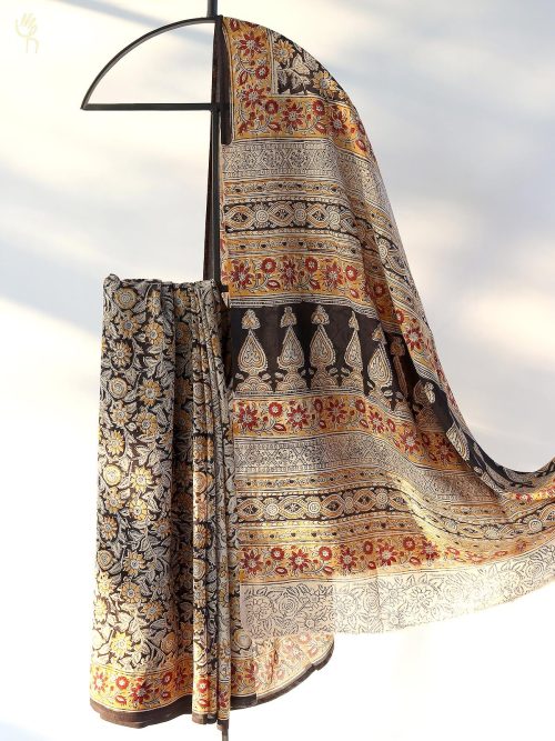 Kalamkari Block Printed Silk Saree