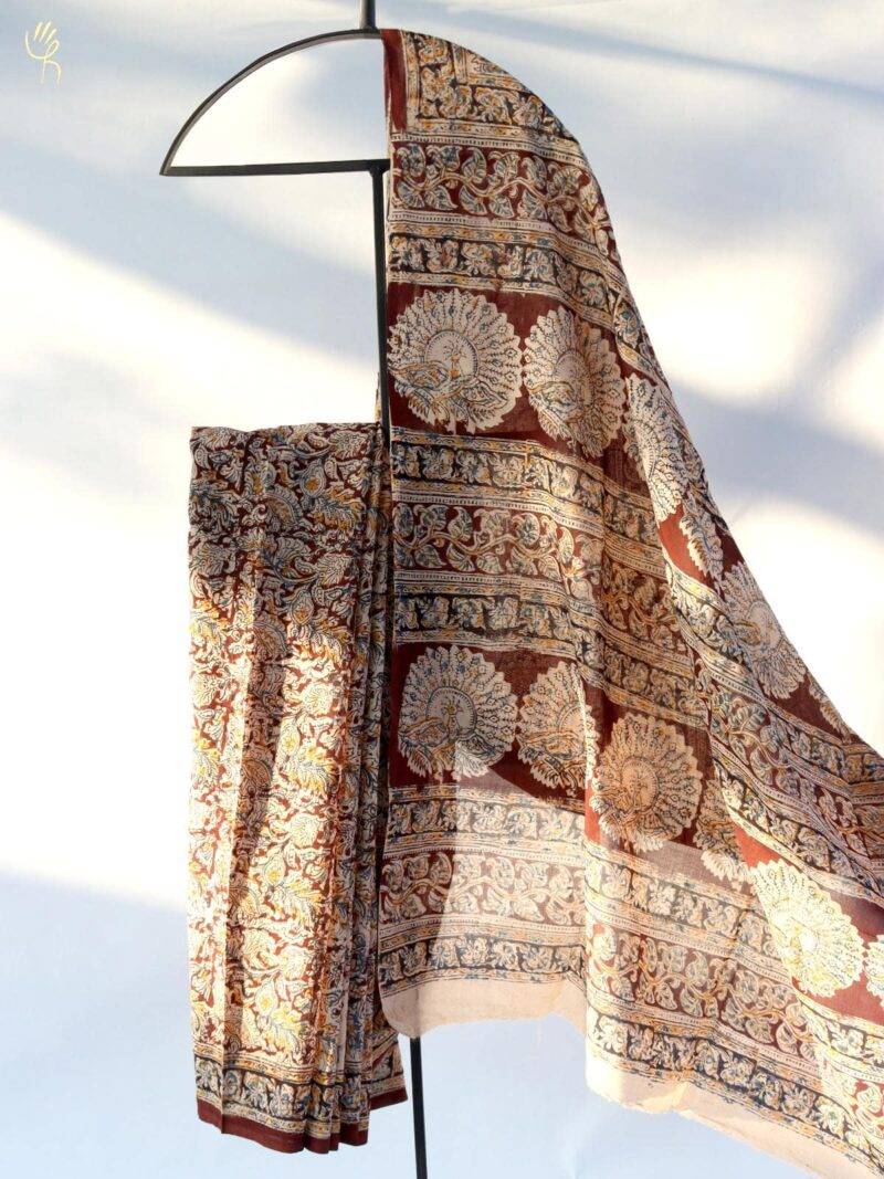 Kalamkari Block Printed Silk Saree
