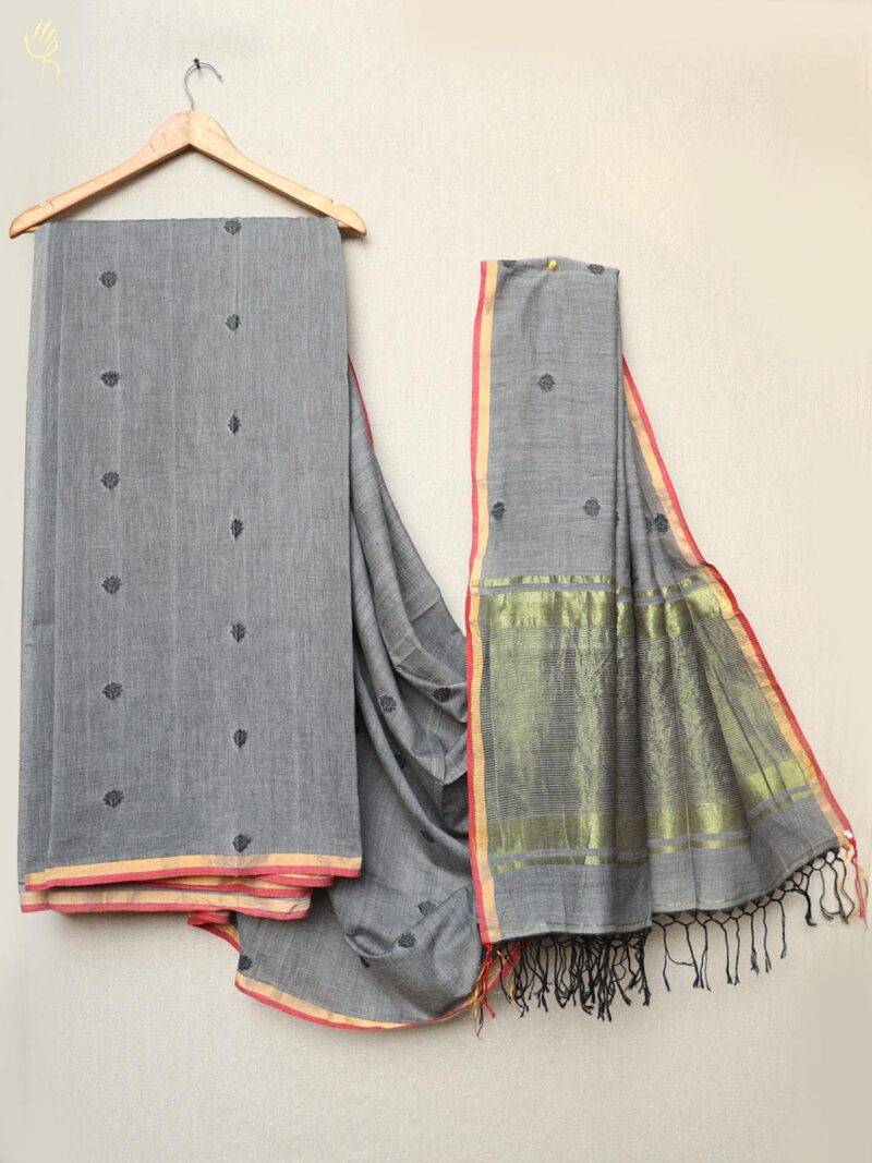 Jamdani Handloom Cotton Grey Saree