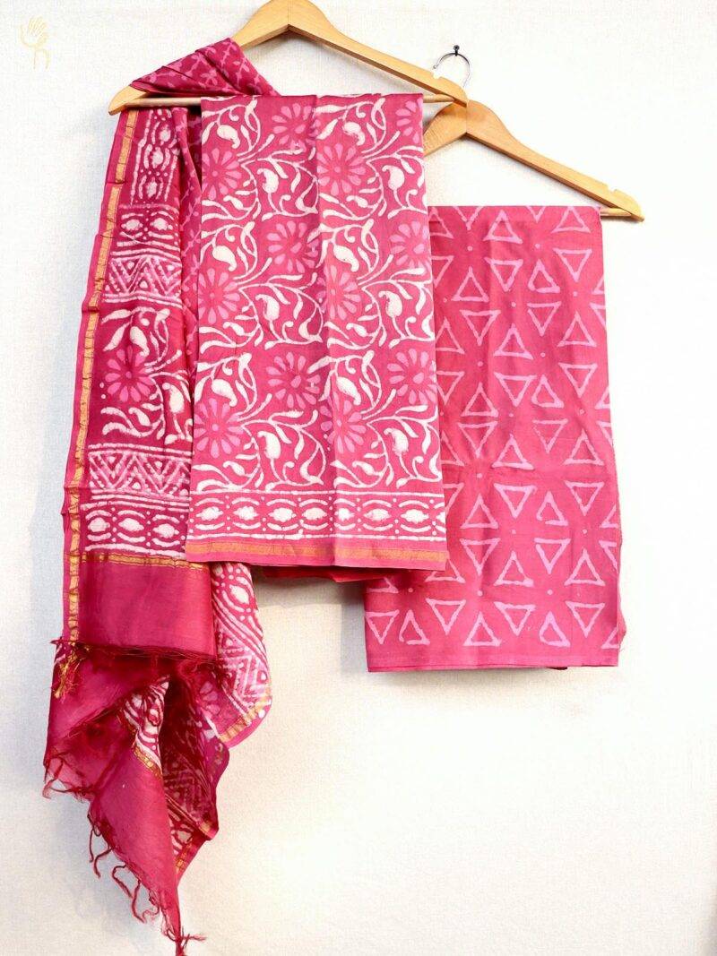 Hand Block Printed Pink Suit Set (3 Pcs)