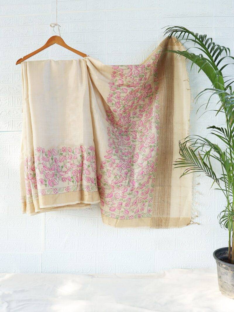 Floral Painted Beige Saree