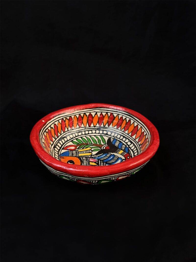Madhubani Painted Papier mache Round Bowl