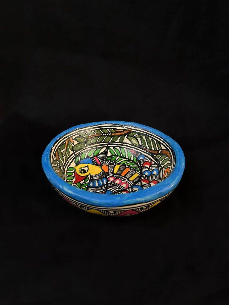 Madhubani Painted Papier mache Round Bowl
