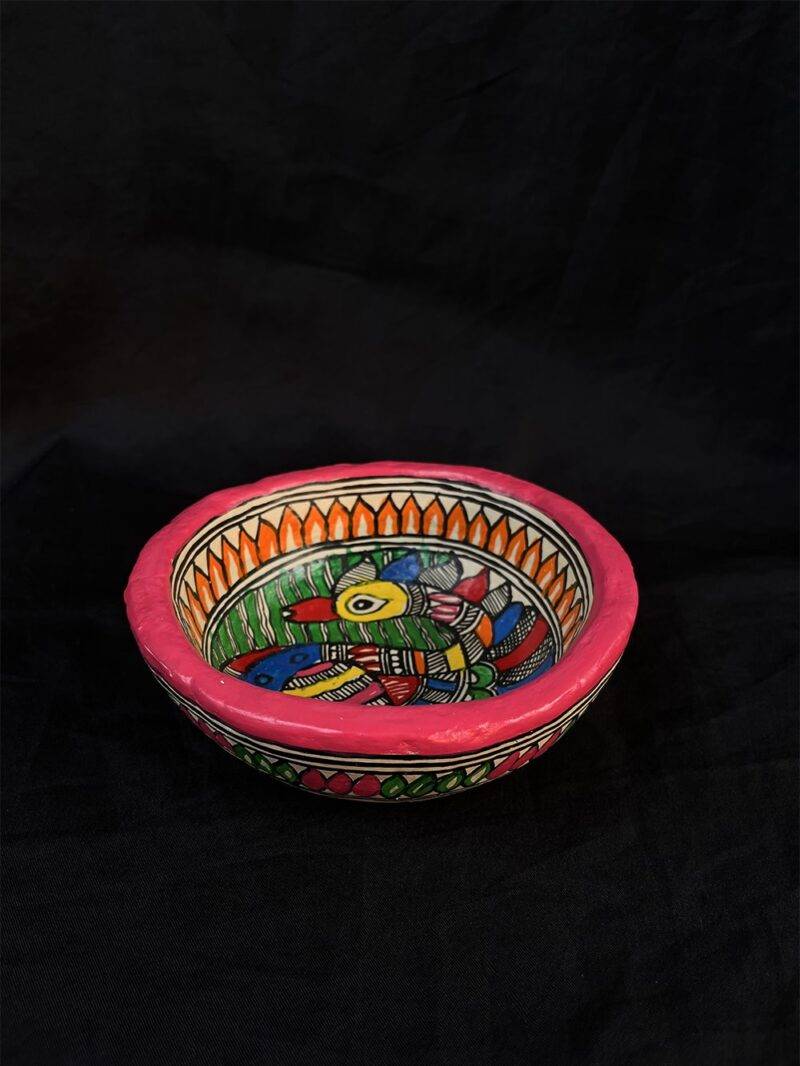 Madhubani Painted Papier mache Round Bowl
