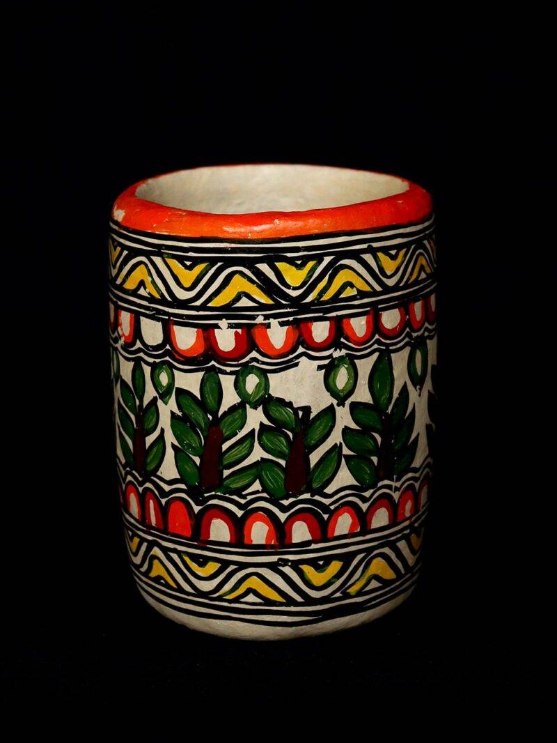 Madhubani Painted Papier mache Pen Stand