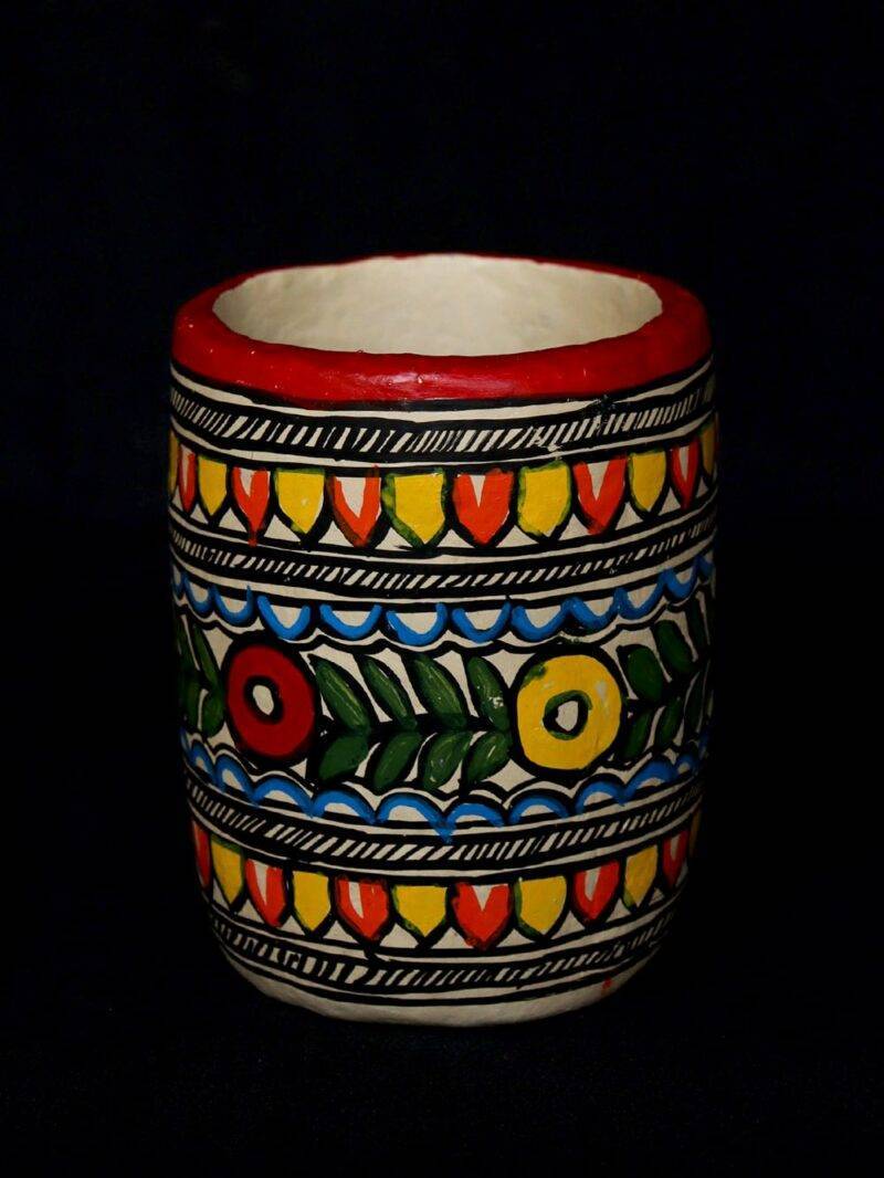Madhubani Painted Papier mache Pen Stand