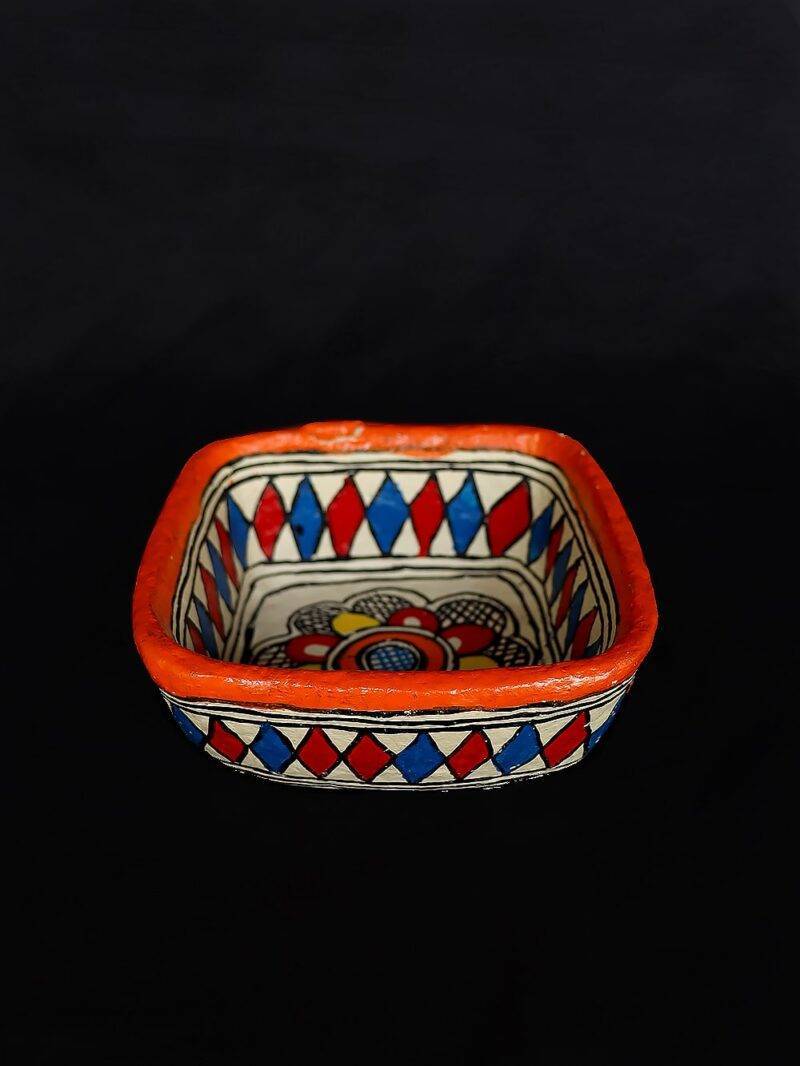 Madhubani Painted Square Bowl